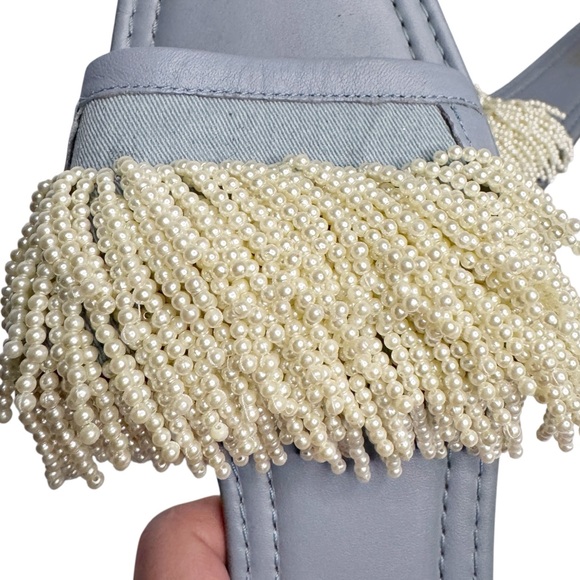 Zara Light Blue Pearl Beads Leather Slides Size 40/9.5 - Picture 4 of 8